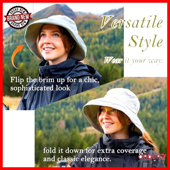 Wide Brim Bucket Sun Hat with Ponytail Hole UPF 50 Packable Travel main image 4